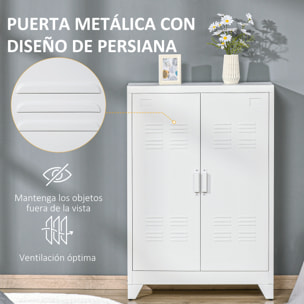 Armario de Almacenamiento Aparador de Metal con Doble Puerta Cierre Magnético y 2 Estantes Ajustables para Oficina Salón Dormitorio 75x33x110 cm Blanco