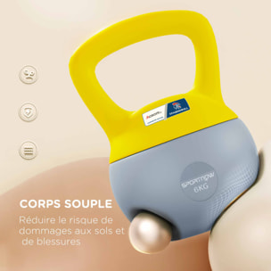 Kettlebell 6 Kg collaboration Aosom.fr x FFHandball - prise ergonomique - PVC gris jaune