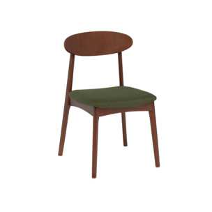 Chaise vintage bois d'hévéa noyer et tissu (lot de 2) ARIA