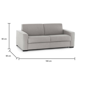 Divano Letto Alena, Divano a 2 posti, 100% Made in Italy, Sofà Soggiorno con apertura girevole, in tessuto imbottito, con Braccioli slim, Cm 160x95h90, Grigio