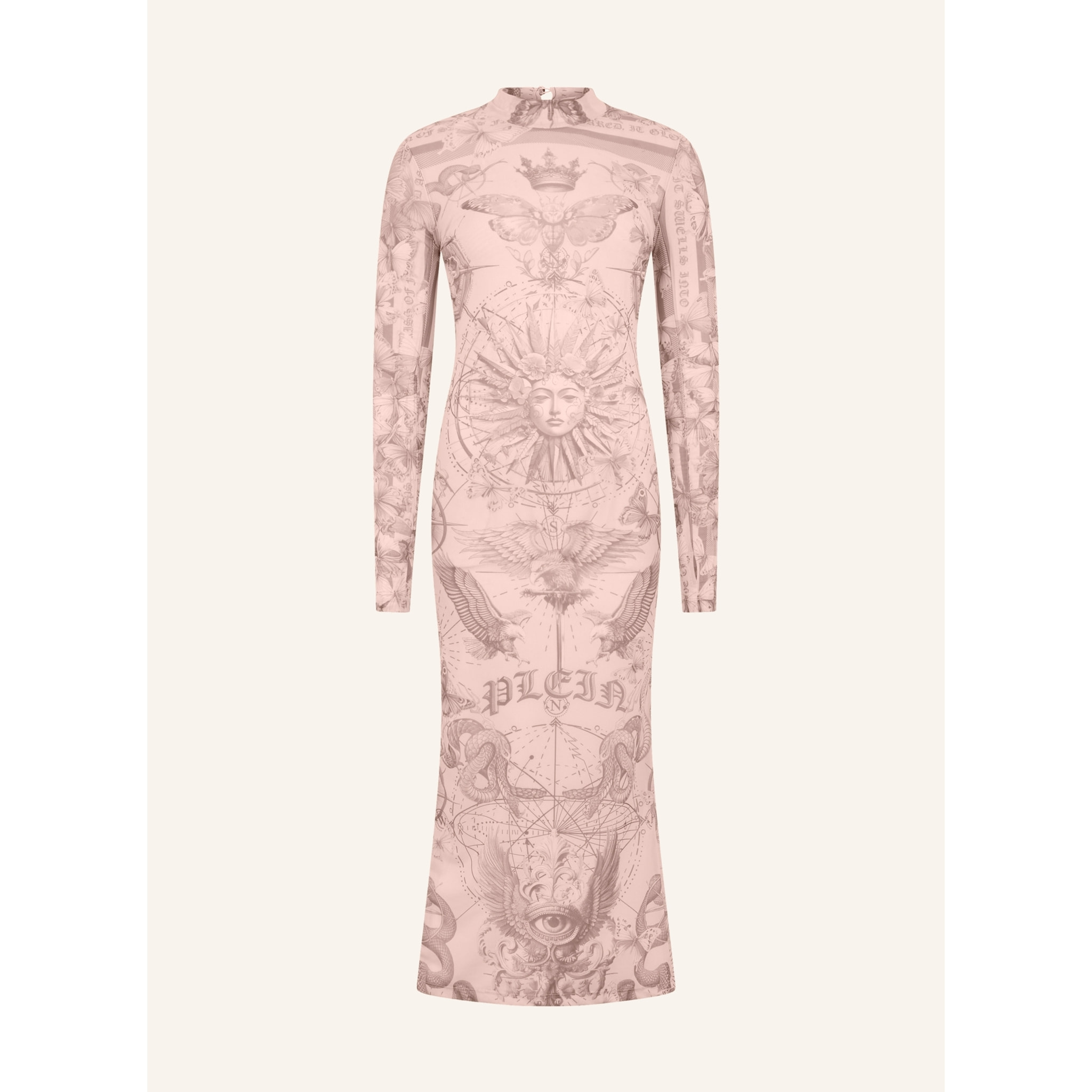PHILIPP PLEIN Tulle Maxi Dress Open Back Butterfly Tattoo