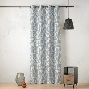 Rideau jacquard géométrique texturé rétro - Bleu