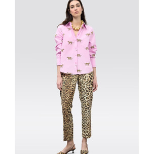 Camicia in popeline con stampa leopardata