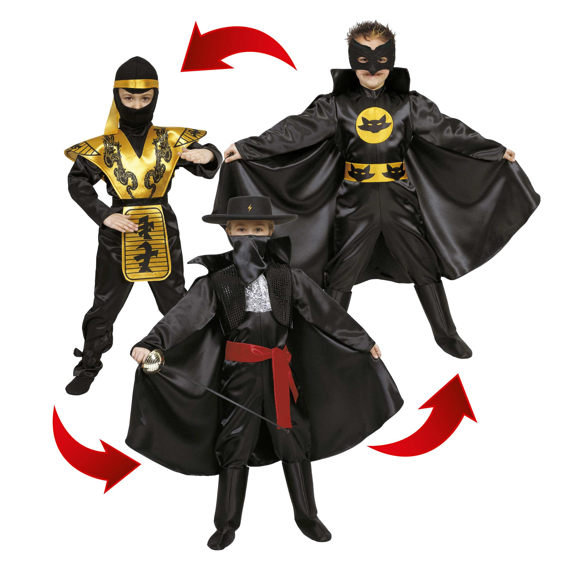 Costume Carnevale 3 In 1 Eroi Action Ninja Bandito Supereroe Bambino