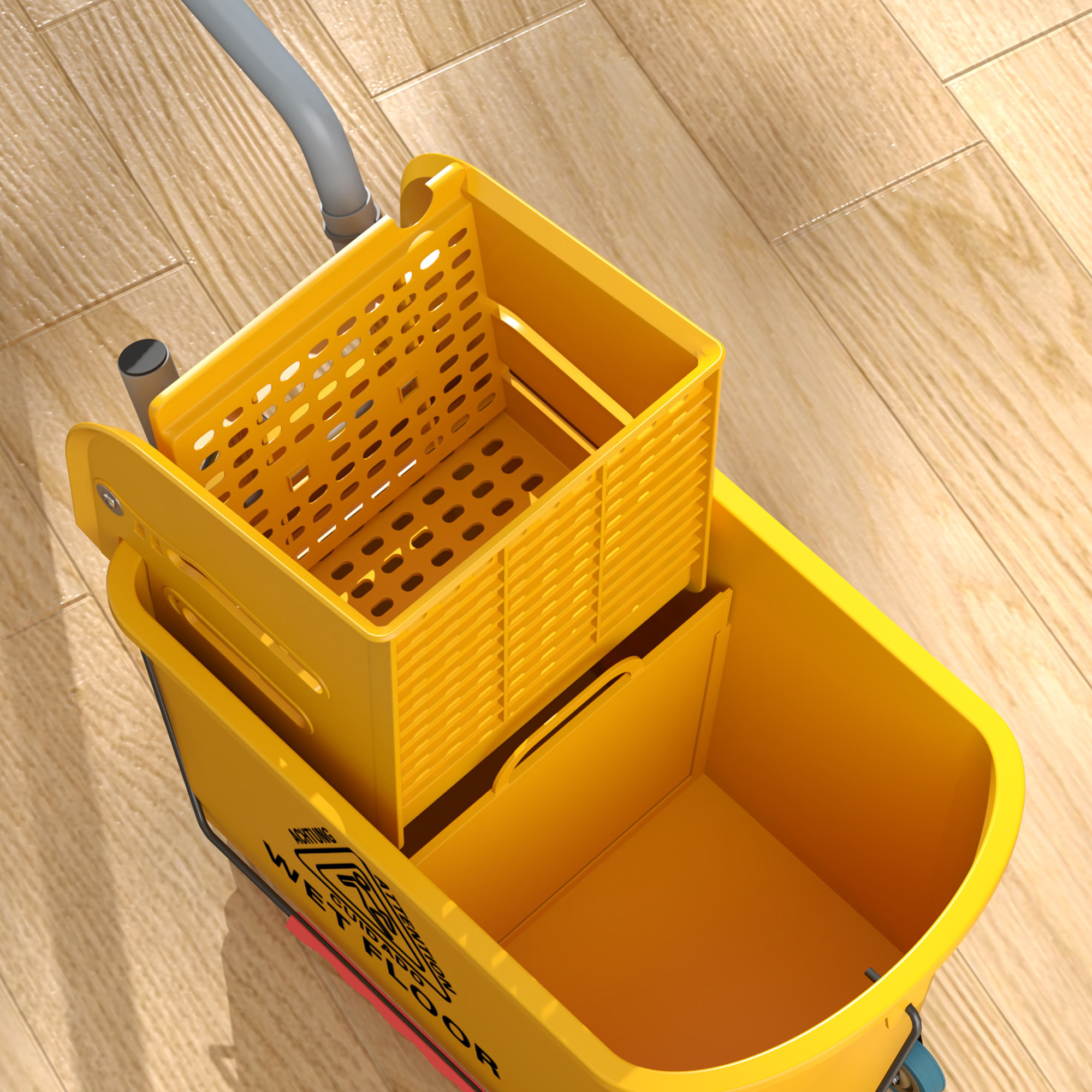 Chariot de ménage chariot de lavage nettoyage professionnel essoreuse latérale seau 20L poignée et serpillère jaune