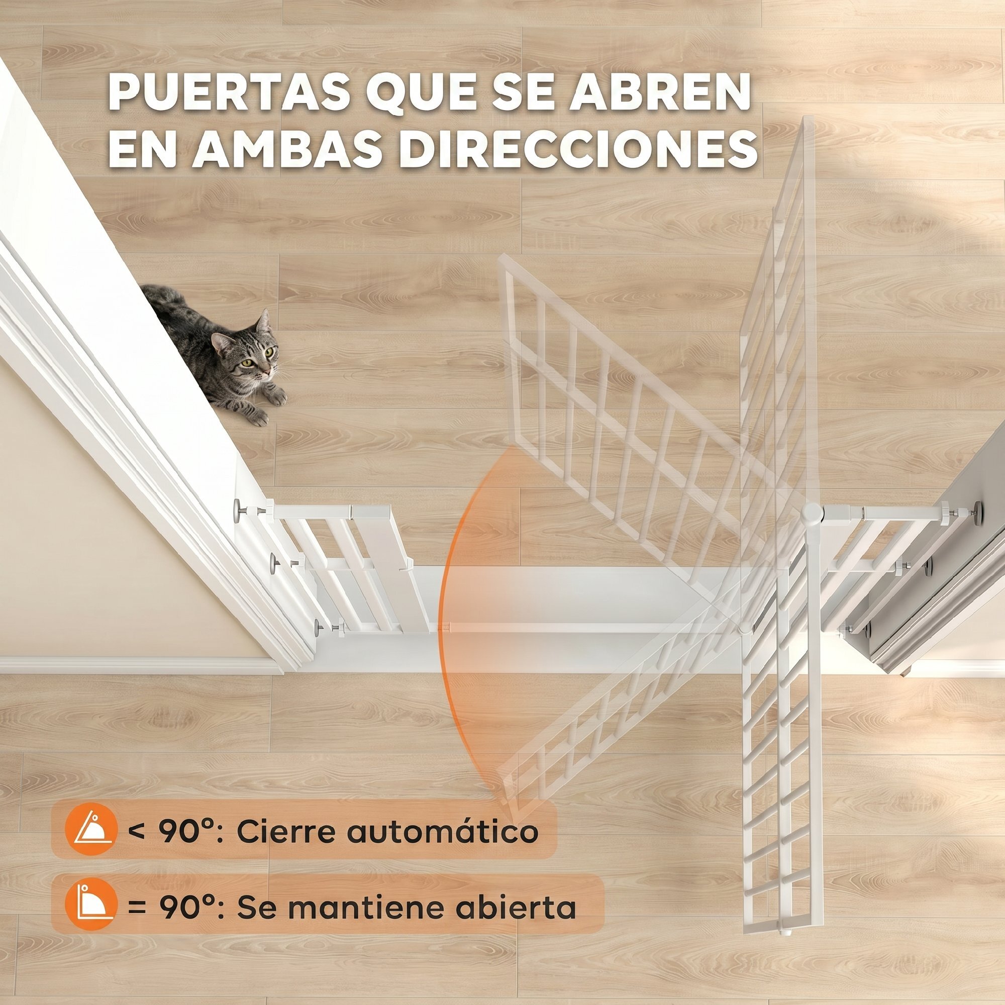 Barrera de Seguridad para Niños Perros y Gatos Extra Alta 160cm Extensible 76-105cm para Puertas Escaleras Valla para Perros Cierre Automático Montaje a Presión Abre 1 Mano 2 Extensiones Blanco