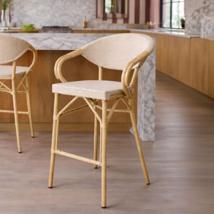 Lot de 2 fauteuils de bar en aluminium et effet rotin beige AMALFI