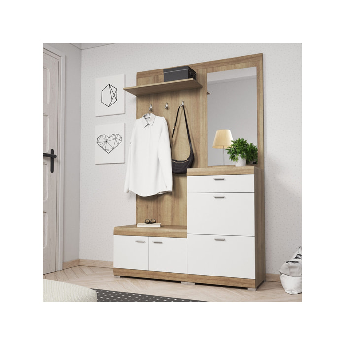 Thea - meuble d'entrée - effet bois et blanc - 135 cm - style scandinave - Bois / Blanc