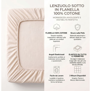 Lenzuolo sotto con angoli in flanella - Crema