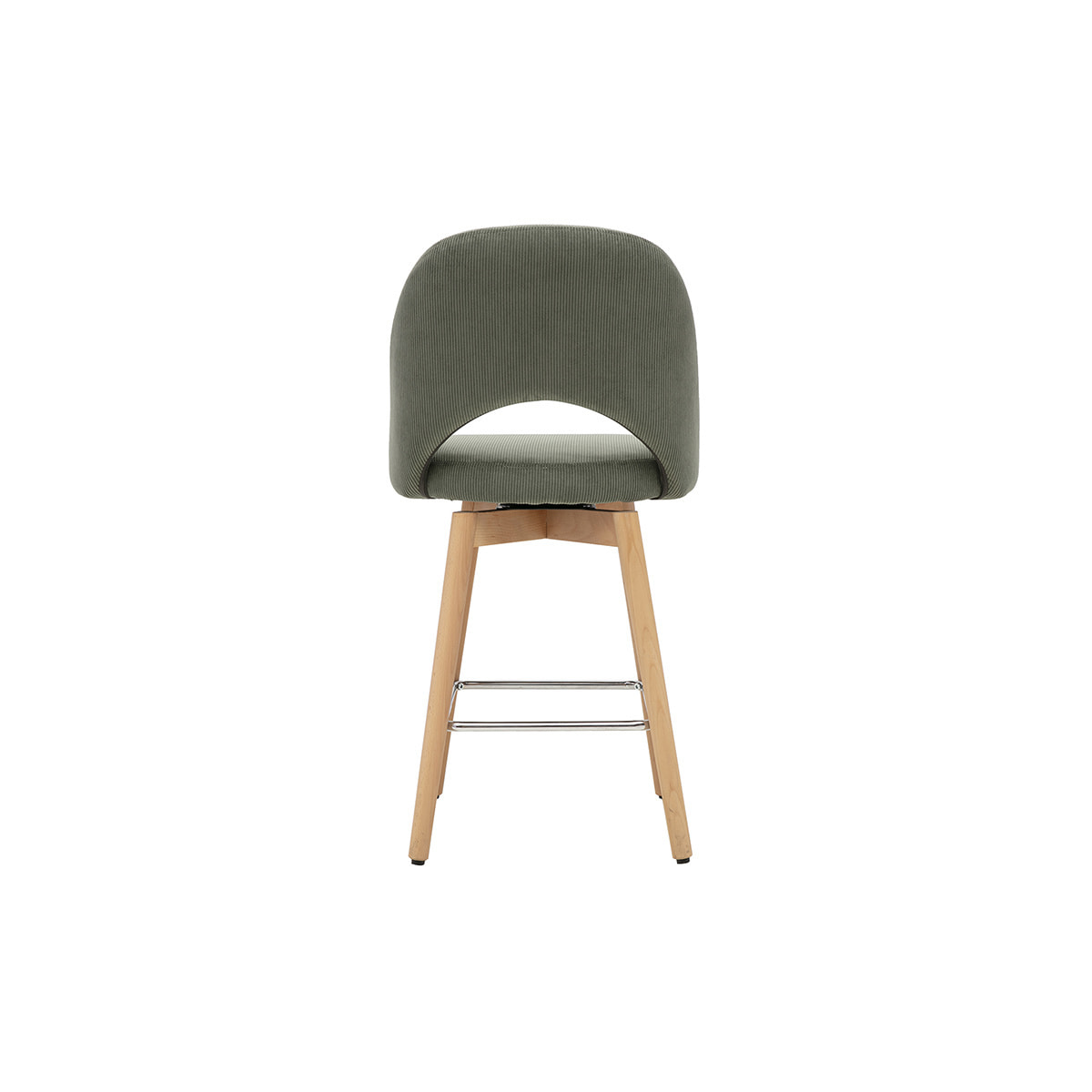 Tabourets de bar scandinaves en tissu velours côtelé vert kaki et hévéa massif 65 cm (lot de 2) COSETTE