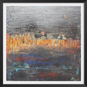 Affiche abstrait gris d'argent Affiche + cadre en bois - Noir