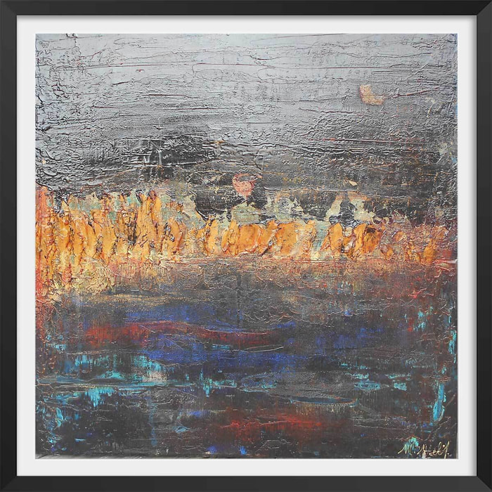 Affiche abstrait gris d'argent Affiche + cadre en bois - Noir