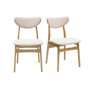 Chaises scandinaves en tissu effet laine bouclée beige et bois clair chêne massif (lot de 2) MAYA