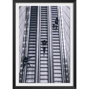 Affiche noir et blanc clic clac escalators Affiche sous cadre noir