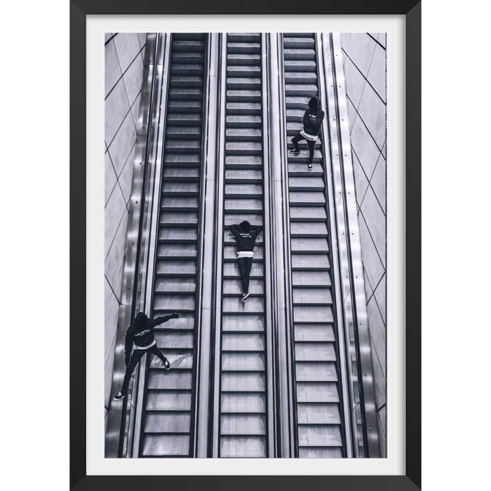 Affiche noir et blanc clic clac escalators Affiche sous cadre noir
