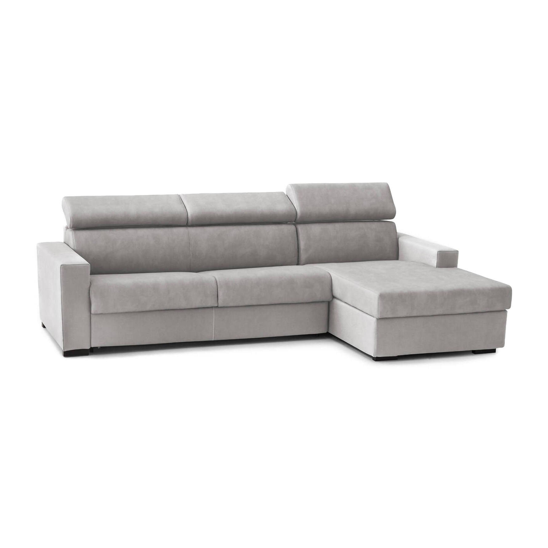 Divano Letto Alberta, Divano ad angolo, 100% Made in Italy, Sofà con apertura girevole, con Penisola contenitore Destra, con Braccioli standard, Cm 280x95h85, Grigio