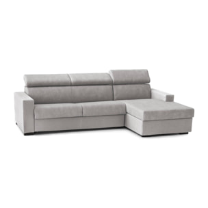 Divano Letto Alberta, Divano ad angolo, 100% Made in Italy, Sofà con apertura girevole, con Penisola contenitore Destra, con Braccioli standard, Cm 280x95h85, Grigio