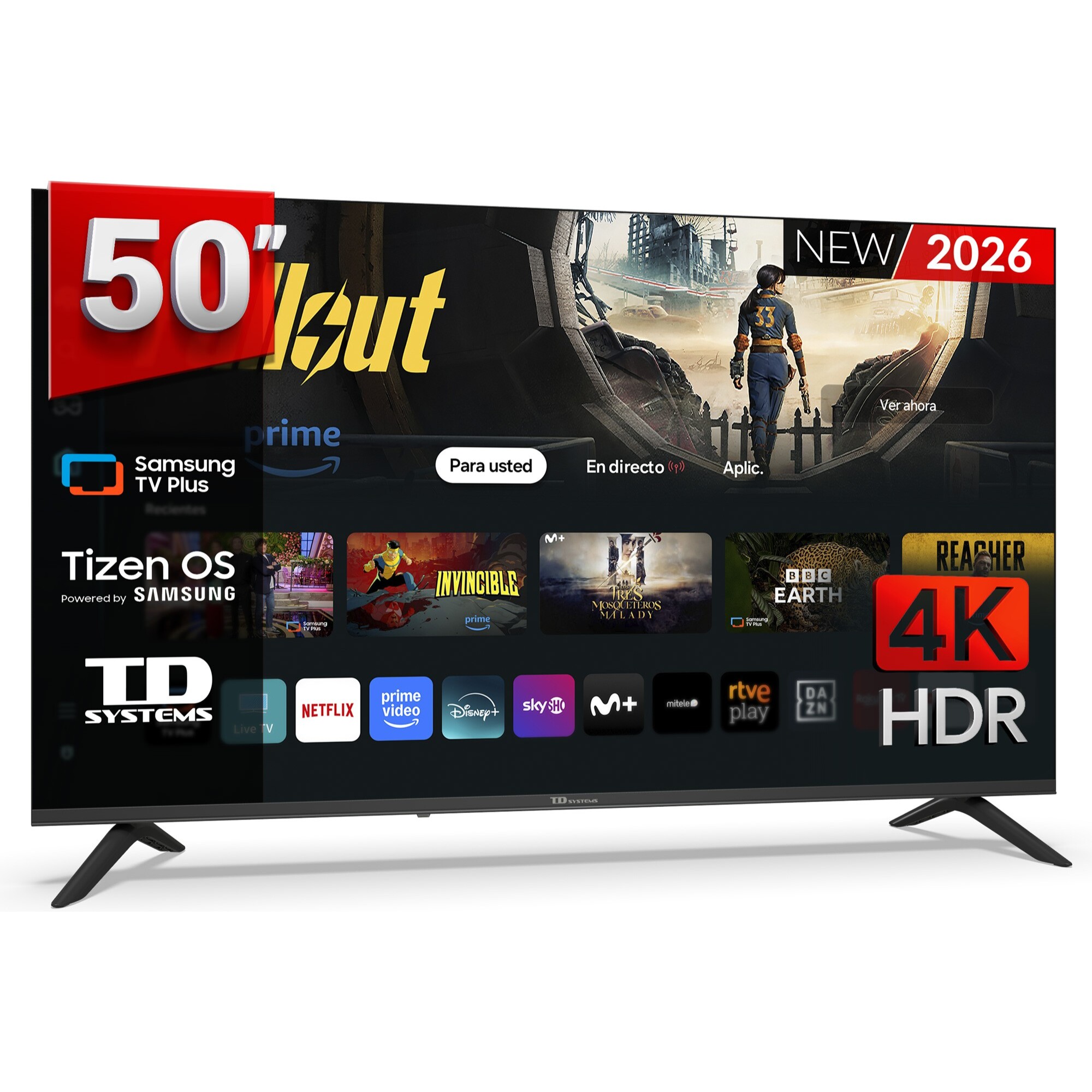 TD Systems - Smart TV 50 pulgadas 4K. Samsung TV Tizen OS 8.0. Sintonizador triple (DVB-T2/C/S2). Televisores con Samsung Smart TV Gaming Hub. Televisión del 2026. Compatible con Prime Video, Netflix, Movistar+, HBO, y más Apps - M50C22TIZEN