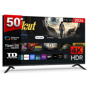TD Systems - Smart TV 50 pulgadas 4K. Samsung TV Tizen OS 8.0. Sintonizador triple (DVB-T2/C/S2). Televisores con Samsung Smart TV Gaming Hub. Televisión del 2026. Compatible con Prime Video, Netflix, Movistar+, HBO, y más Apps - M50C22TIZEN