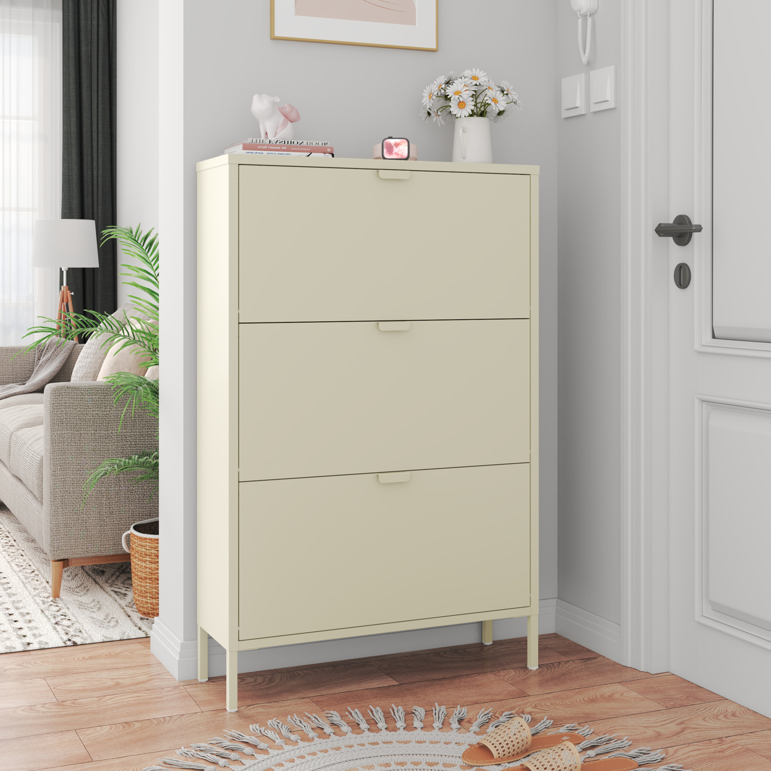 Meuble à chaussures 3 portes en métal blanc MARION