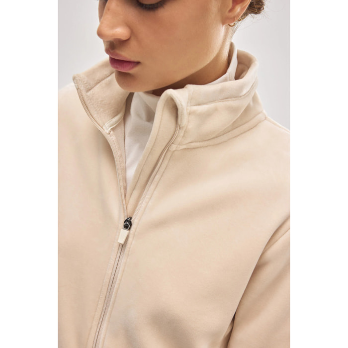 Giacca termica in pile avorio in stile sportivo