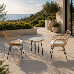 Ensemble de jardin 2 fauteuils et table basse effet rotin naturel LUGO