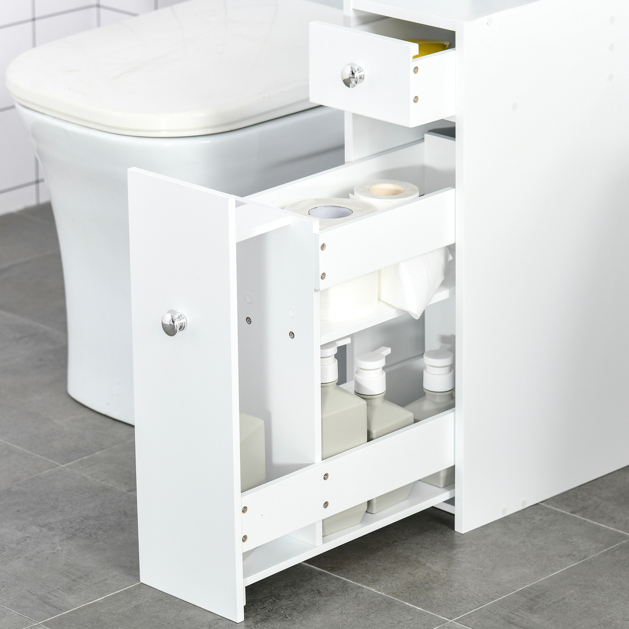 Armario Auxiliar de Baño Mueble de Baño Estrecho con 2 Cajones y Compartimiento Superior con Tapa para Lavabo Ducha 17x48x58 cm Blanco