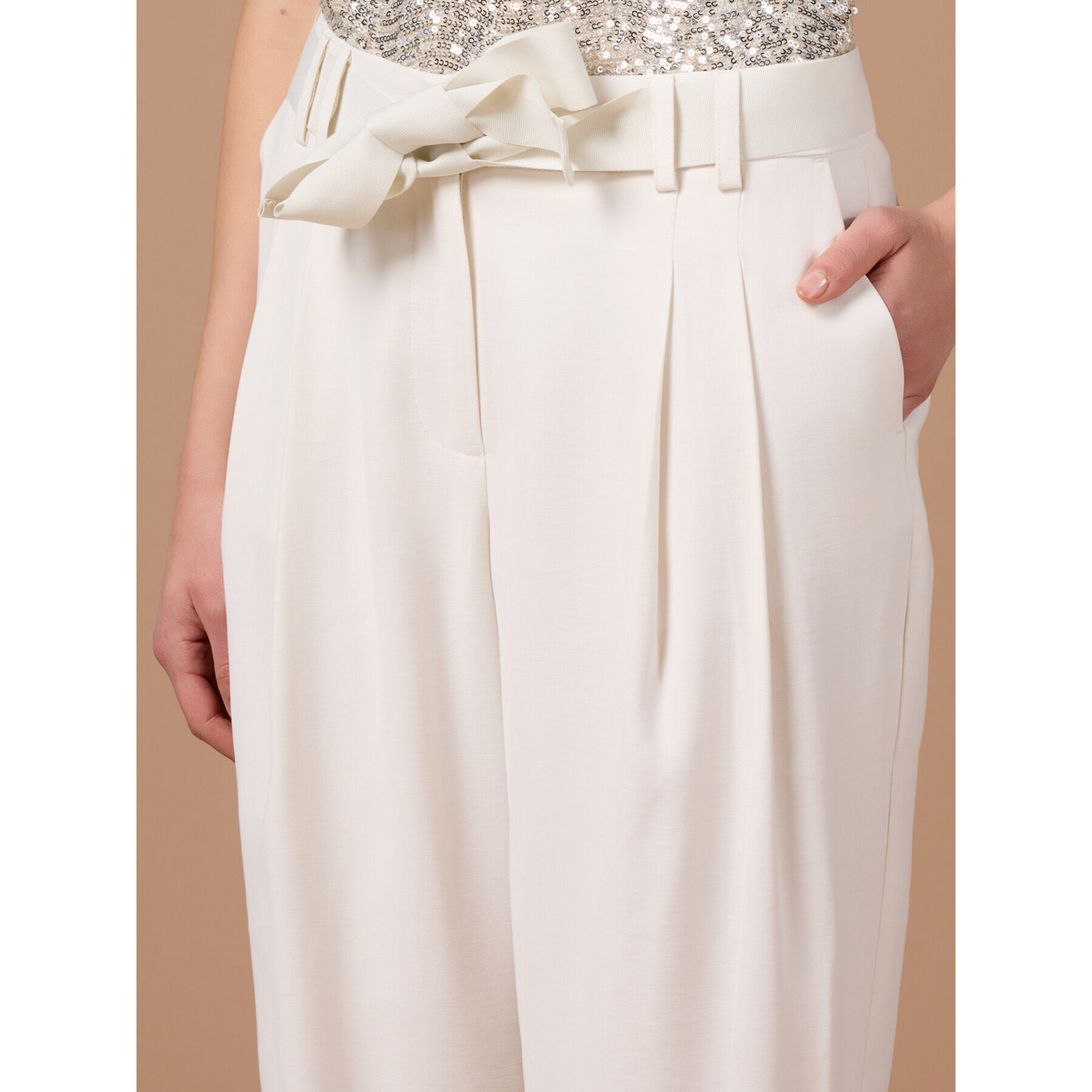 Oltre - Pantaloni fluidi con cintura - Bianco