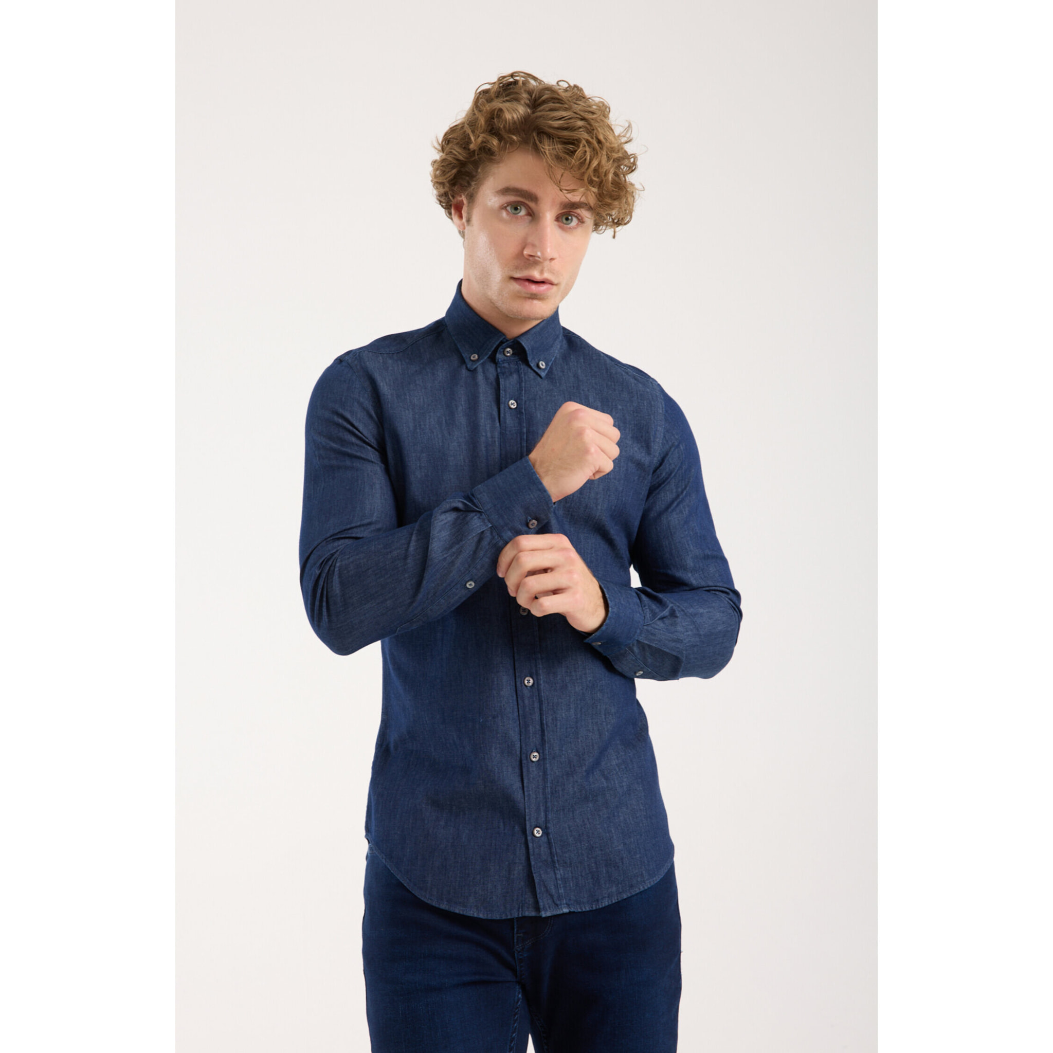 camicia uomo 1 bottone button down slim Jeans Unito Blu