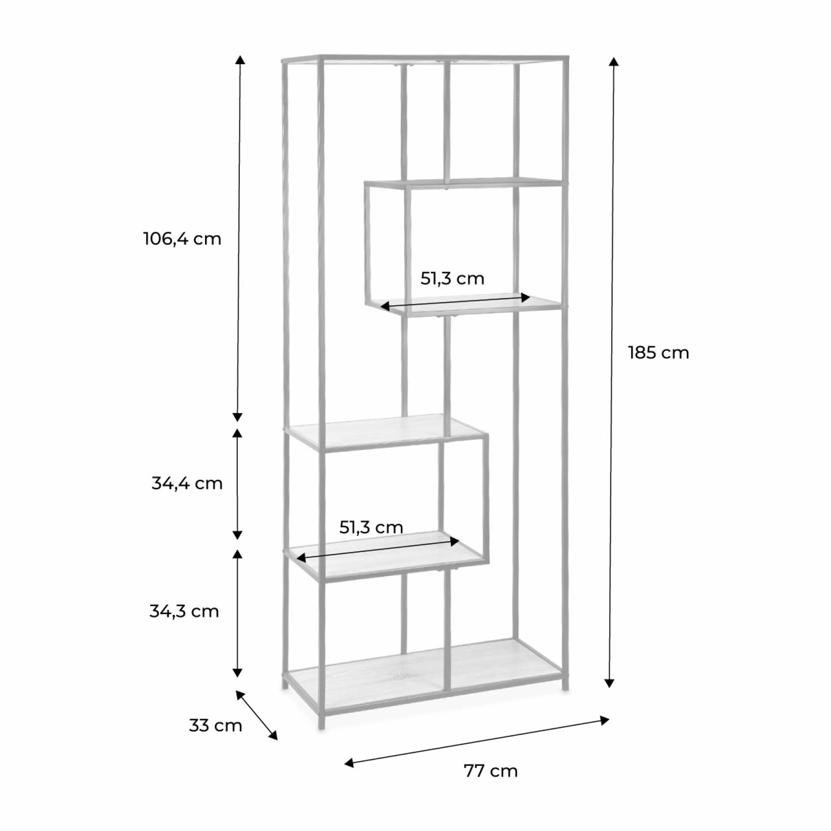 Etagère bibliothèque industrielle métal et décor bois 6 niveaux LOFT