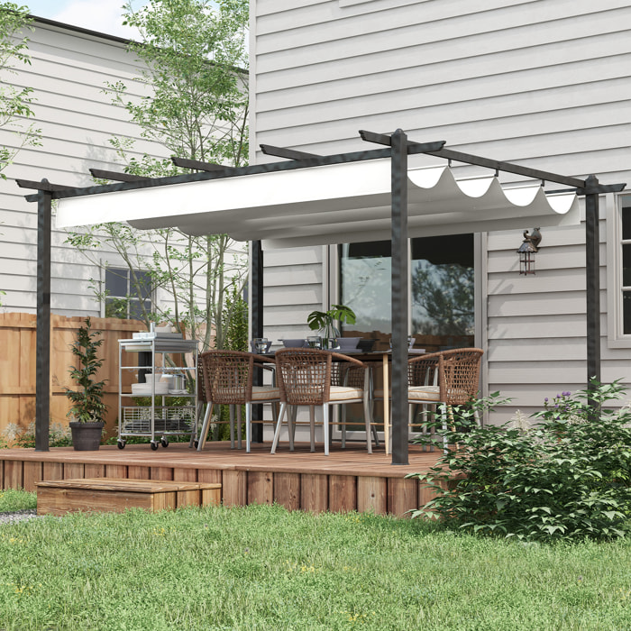 Conjunto de Pérgola Incluye 1 Pérgola de Jardín 4x3 m con Techo Retráctil y 1 Cubierta para Pérgola para Patio Terraza Exterior Crema