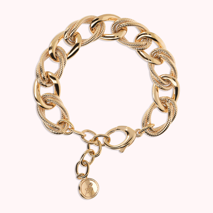 Bracciale Golden Catena Grumetta Scanalata e Doppia Maglia Ovale