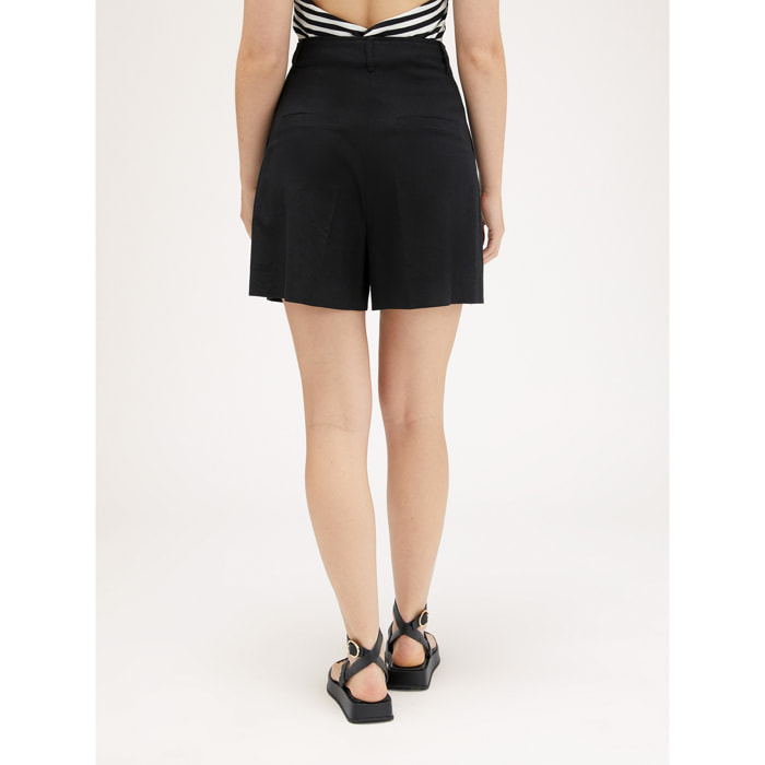 Motivi - Short plisado mezcla de lino - Negro
