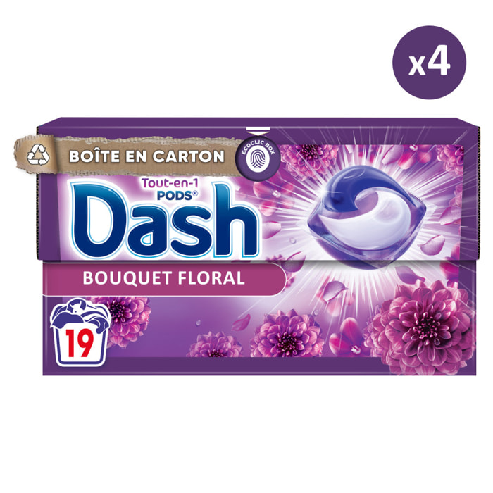 4x19 Pods Tout-en-1 Bouquet Floral, Lessive en Capsules Dash