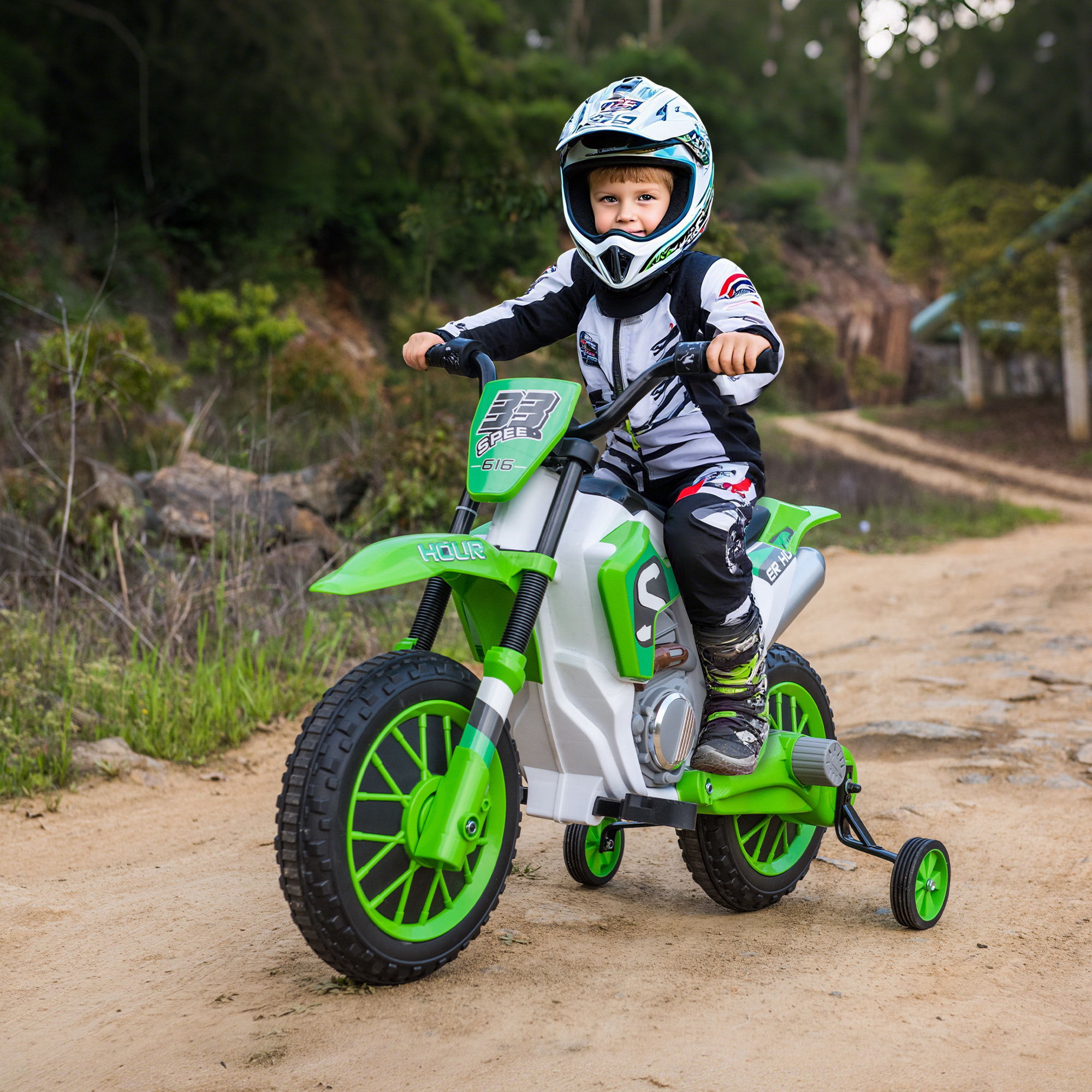 Moto Eléctrica para Niños de +3 Años 12V Moto de Juguete Infantil con 2 Ruedas de Equilibrio Velocidad 3-8 km/h Arranque Suave 106,5x51,5x68 cm Verde
