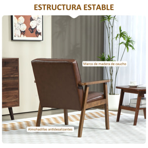 Sillón Individual Sofá Individual Tapizado en PU con Reposabrazos de Madera Respaldo Acolchado Carga 120 kg Sillón para Salón Dormitorio Marrón