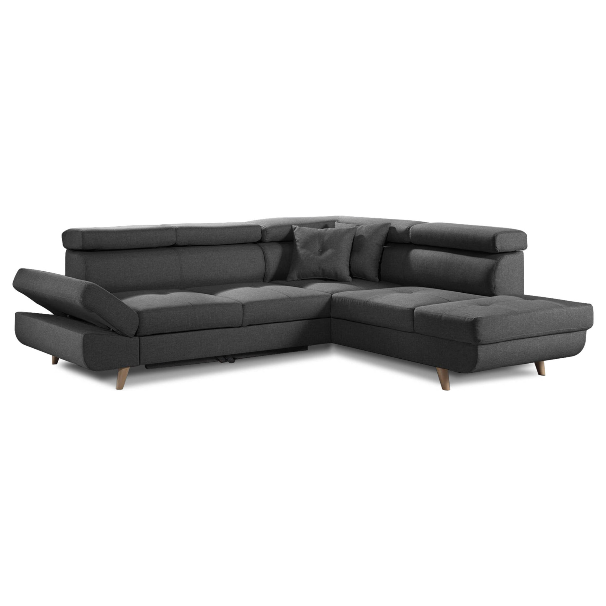 Linea - Canapé d'angle droit convertible - 5 places - avec têtières - Gris foncé