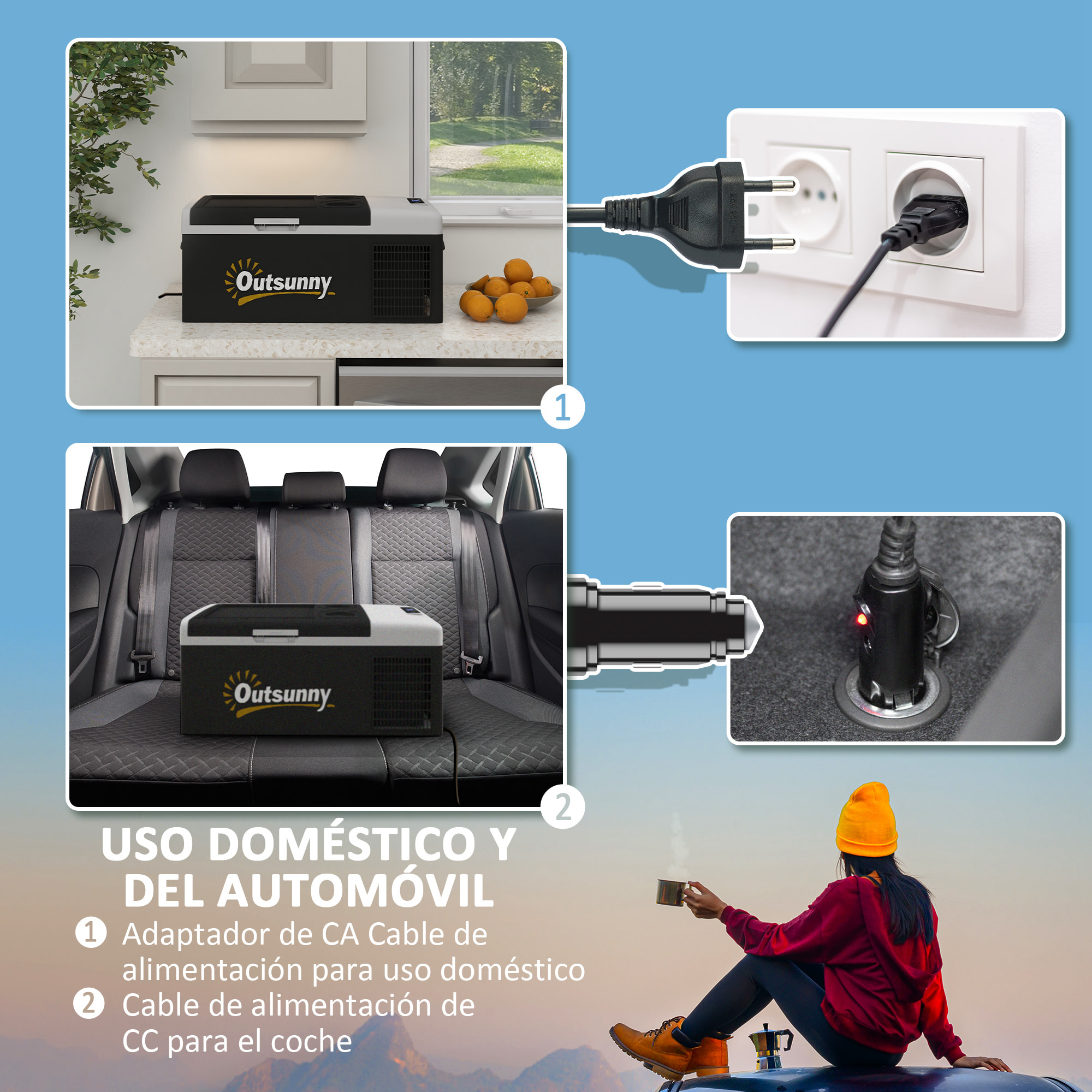 Nevera Compresor Portátil 16L Refrigerador de Coche -20℃-10℃ 12 / 24V DC y 100-240V CA con Modos ECO/MAX para Camping Viajes 60x32x26 cm Negro y Gris
