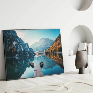 Affiche encadrée Forêt automnale au bord de l’eau Affiche + cadre en métal - Noir