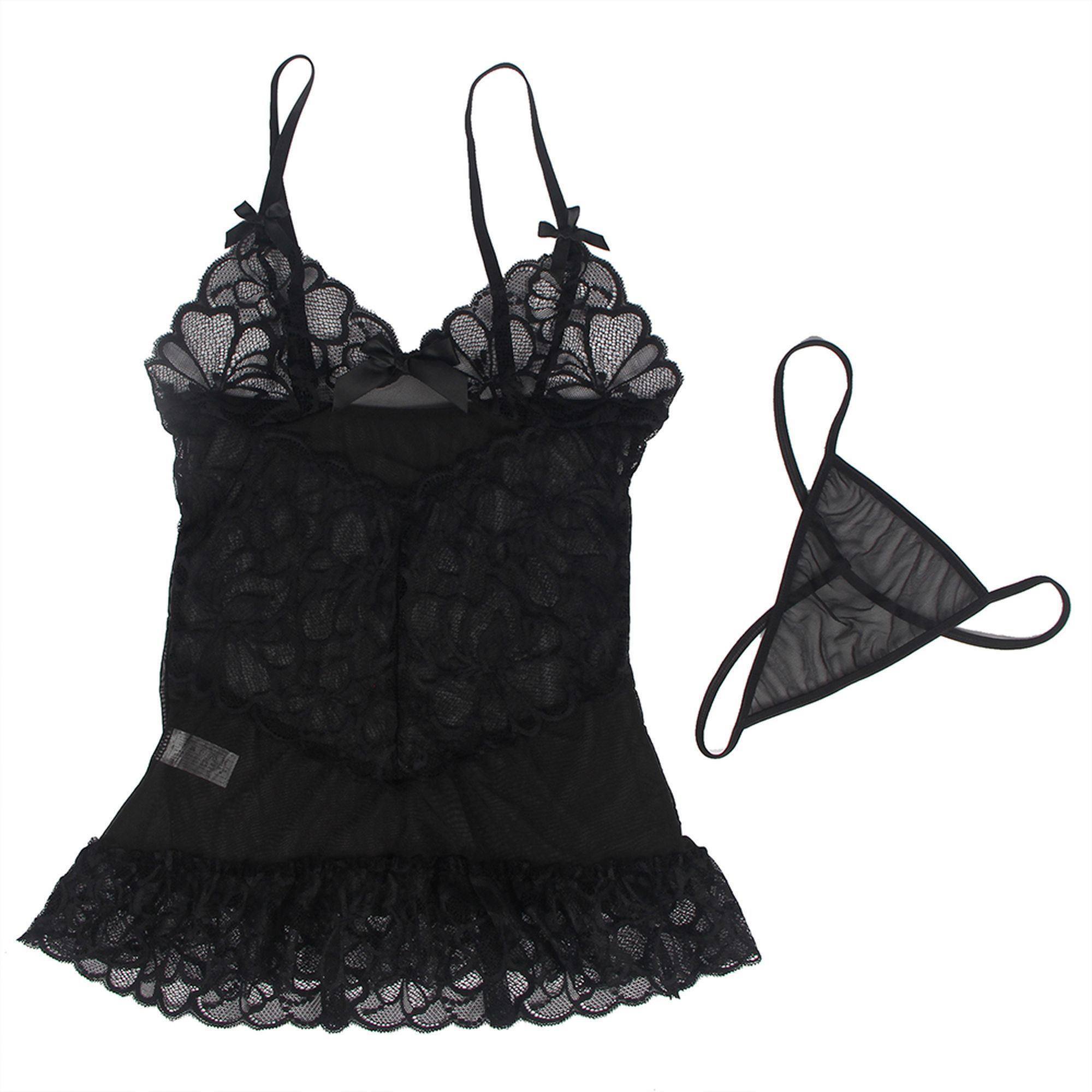 Babydoll negro con encaje floral