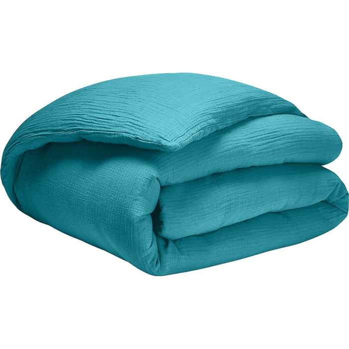 Housse De Couette 100% Gaze De Coton Bleu Enamel