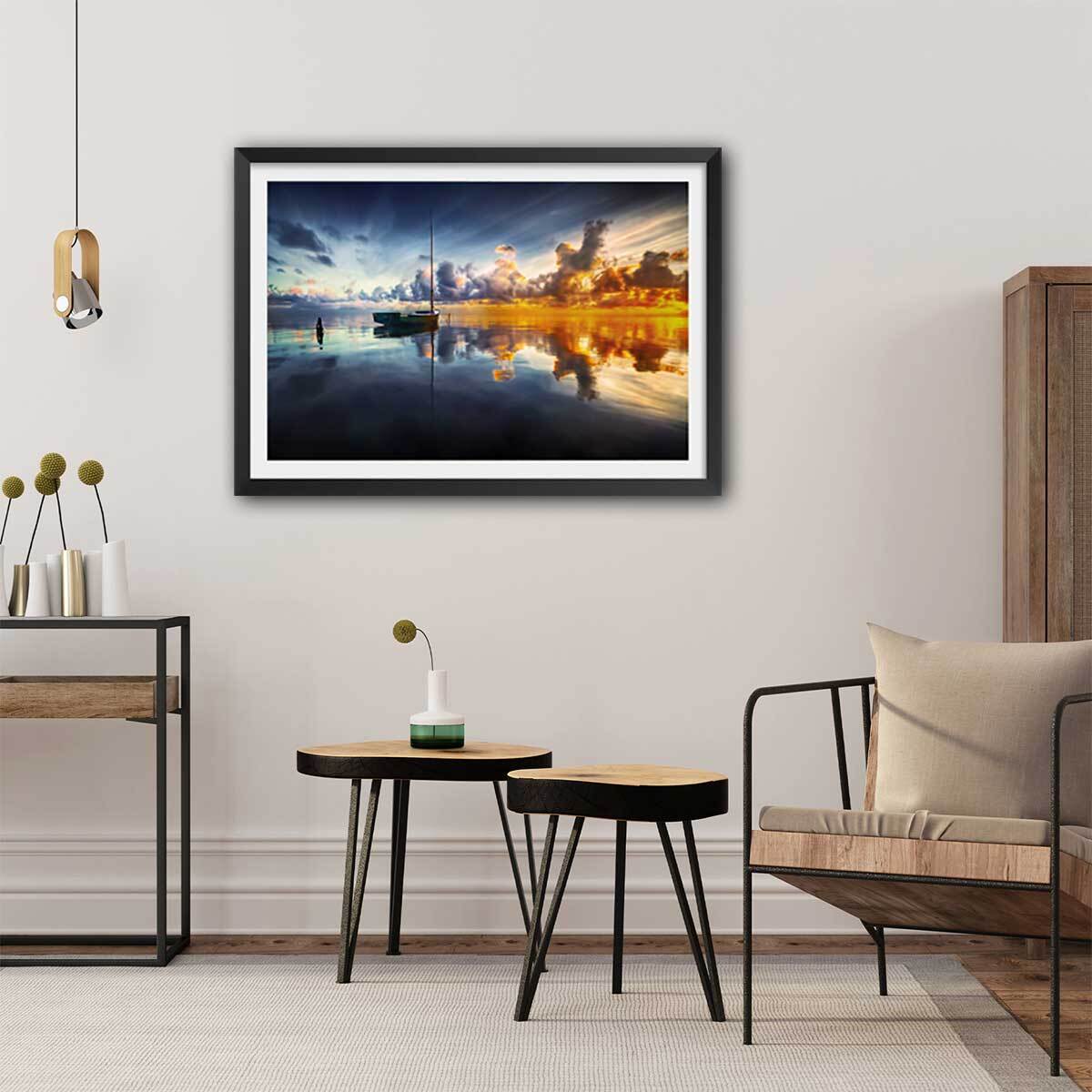 Affiche beauté des lacs Affiche + cadre en bois - Noir