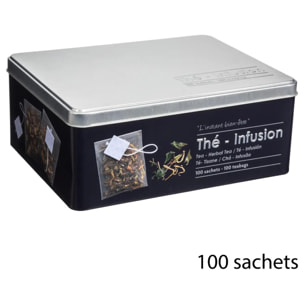 Boîte à thé 100 sachets métal "Black Edition" noir