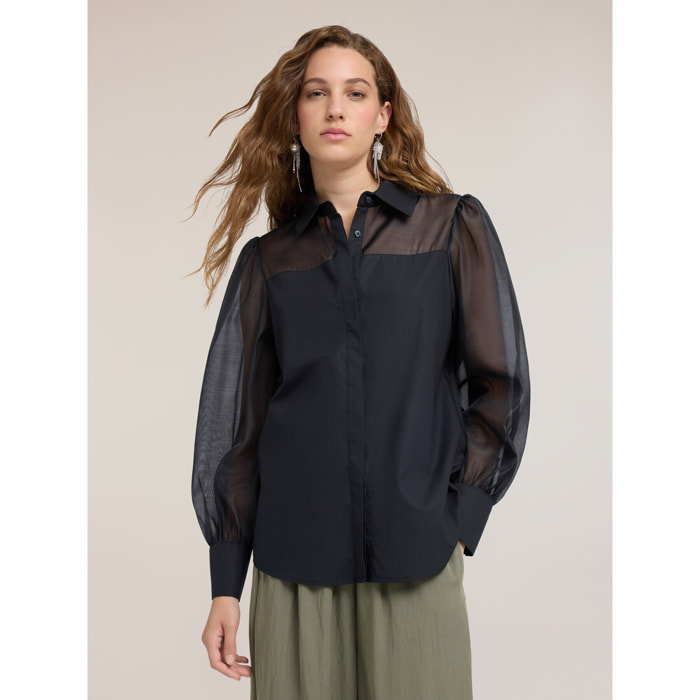 Motivi - Camicia in popeline con inserti semitrasparenti - Nero