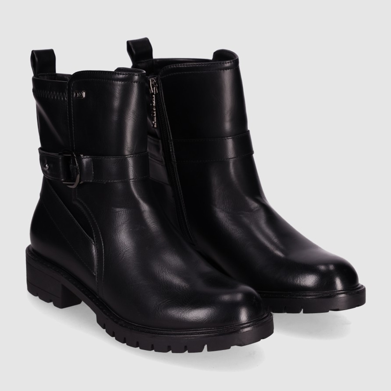 Botines de Piel Sintética - Negro - Tacón: Bajo