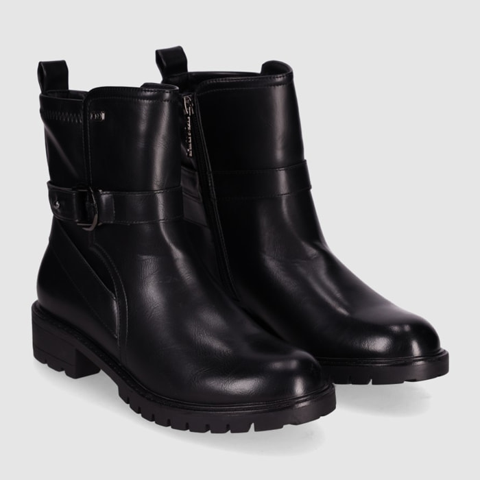 Botines de Piel Sintética - Negro - Tacón: Bajo