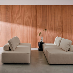 Set de 2 chauffeuses pour canapé modulable tissu bouclette beige 2 places Bao. L 180 x P 90 x H 74cm