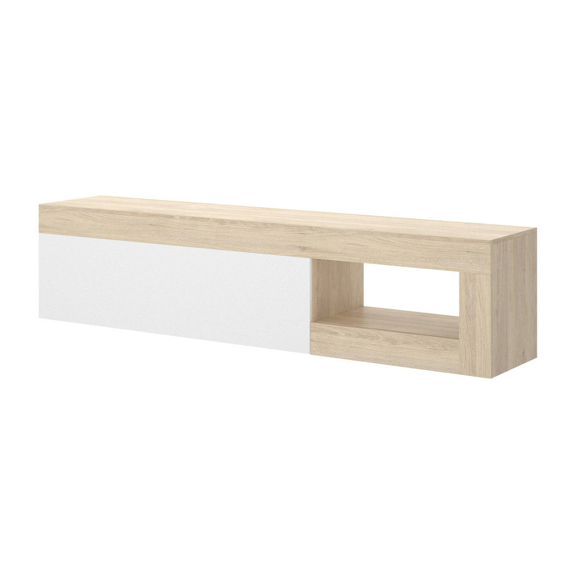 Mobile porta TV Averau, Credenza bassa da soggiorno, Madia da salotto per televisione, 204x42h48 cm, Rovere e Bianco