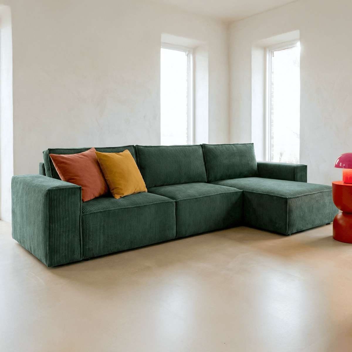 Canapé d'angle convertible 5 places en velours côtelé - HARPER