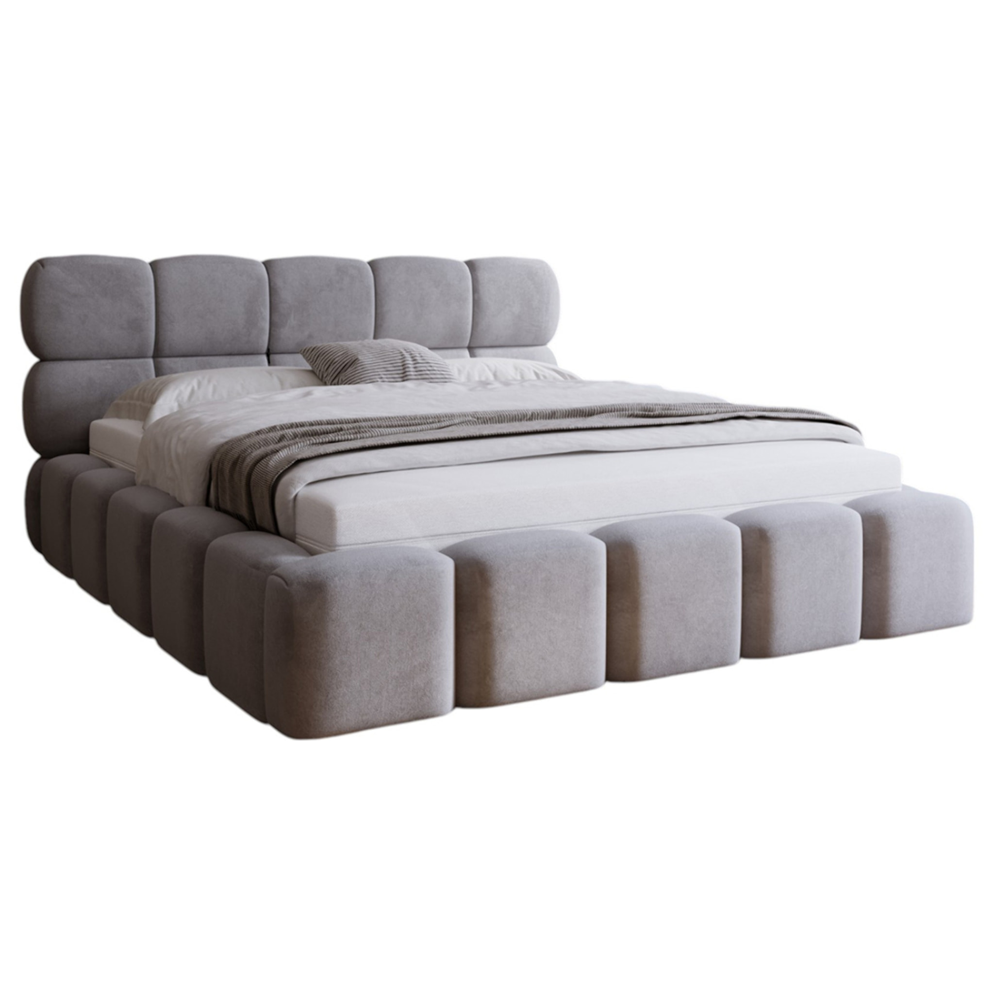 Mariposa - lit coffre - 160x200 cm - sommier inclus - en velours - Gris